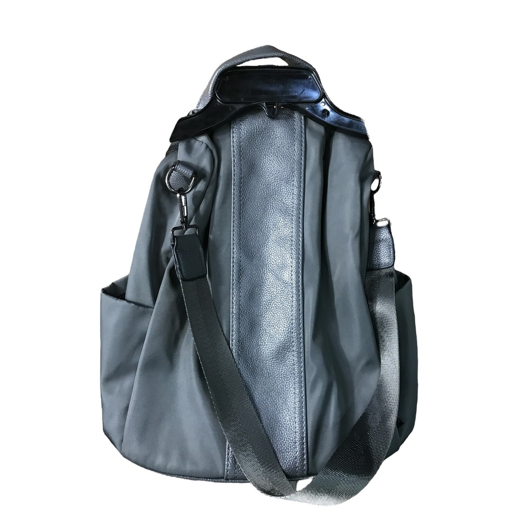 Charmore Gray Nylon Leather Trim Convertible Shoulder Backpack Bag